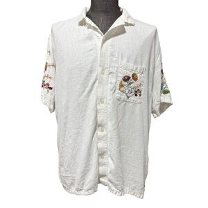 Abercrombie & Fitch Linen Blend Embroidered Button Down Shirt Mens XL Floral